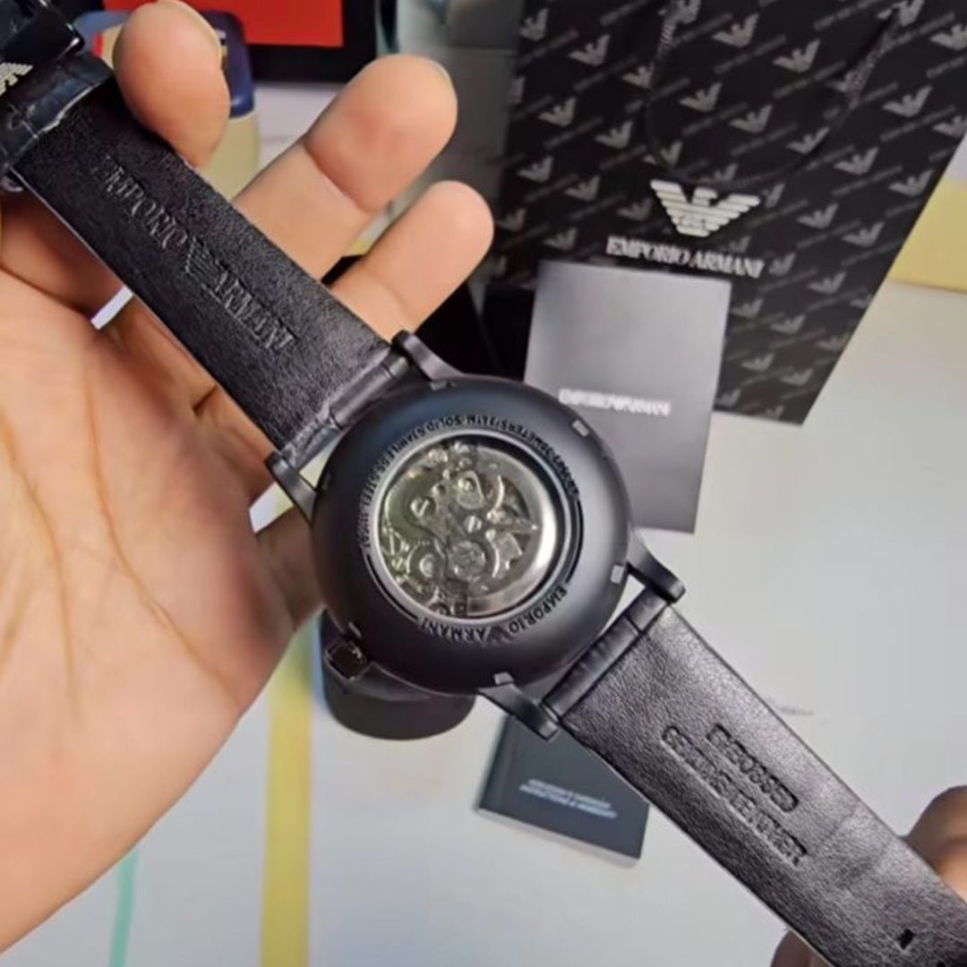 Armani Black Leather Automatic Watch - Image 3
