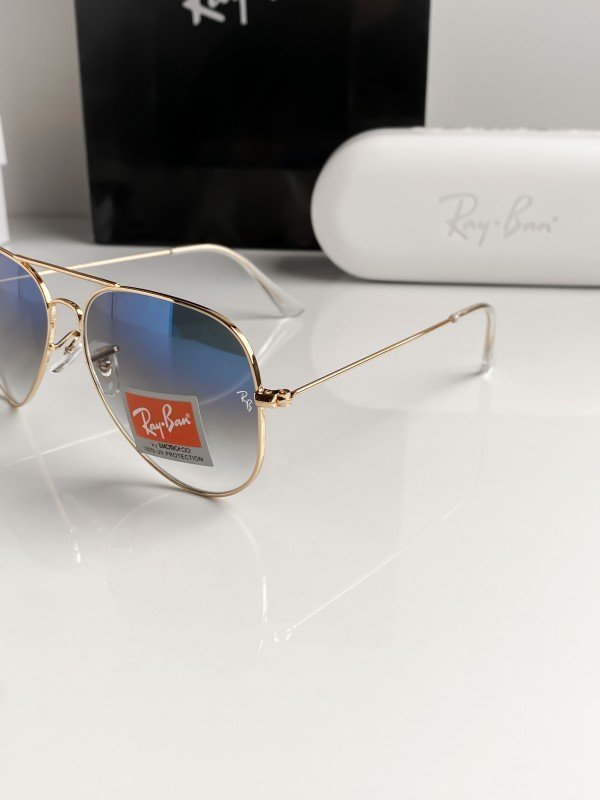 RAYBAN 3026 GOLD BLUE SHADED 61 SUNGLASSES - Image 8