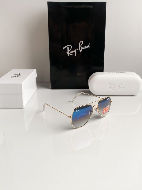 RAYBAN 3026 GOLD BLUE SHADED 61 SUNGLASSES - Image 9