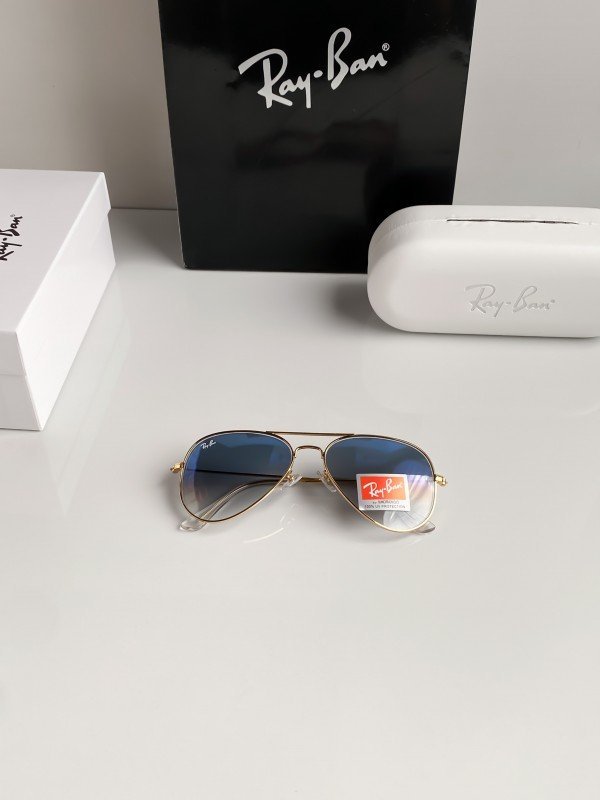 RAYBAN 3026 GOLD BLUE SHADED 61 SUNGLASSES - Image 2