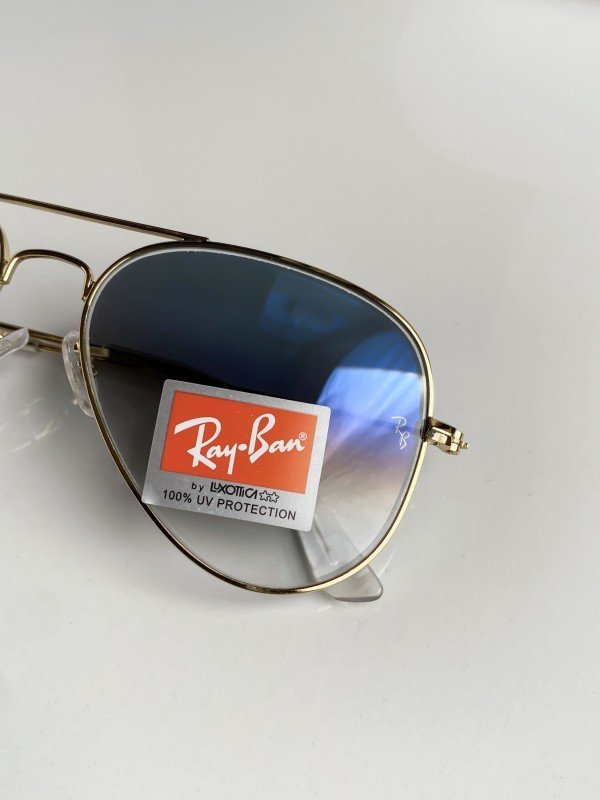 RAYBAN 3026 GOLD BLUE SHADED 61 SUNGLASSES - Image 3