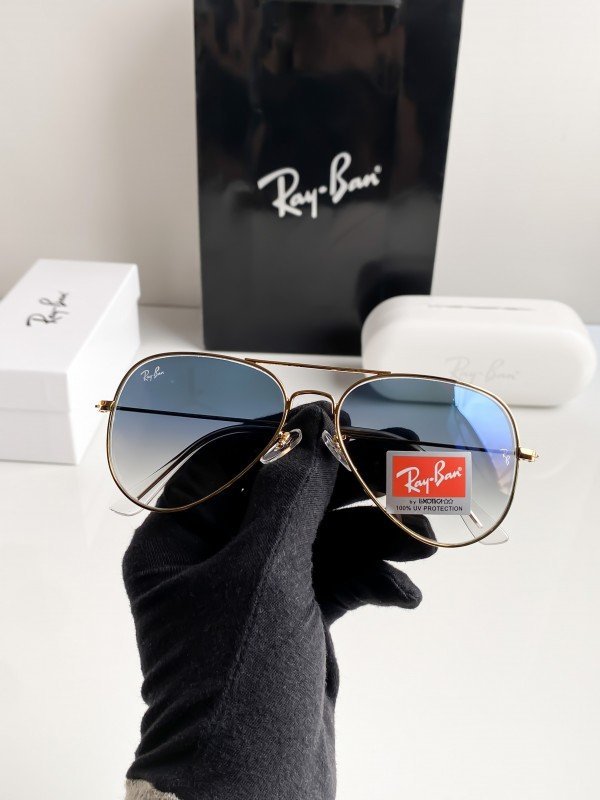RAYBAN 3026 GOLD BLUE SHADED 61 SUNGLASSES - Image 5