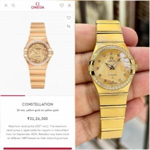 OMEGA CONSTELLATION WOMENS FULL GOLD DIAMOND BEZEL QUARTZ