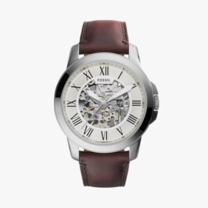 FOSSIL GRANT AUTOMATIC BROWN LEATHER BELT WHITE DIAL